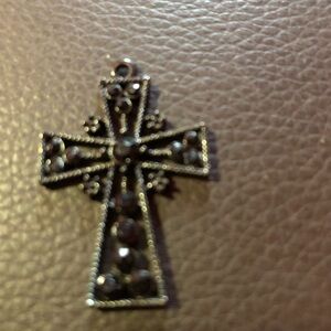 Black Metal Cross Pendant with Black stone Accents ($5 when bundled)